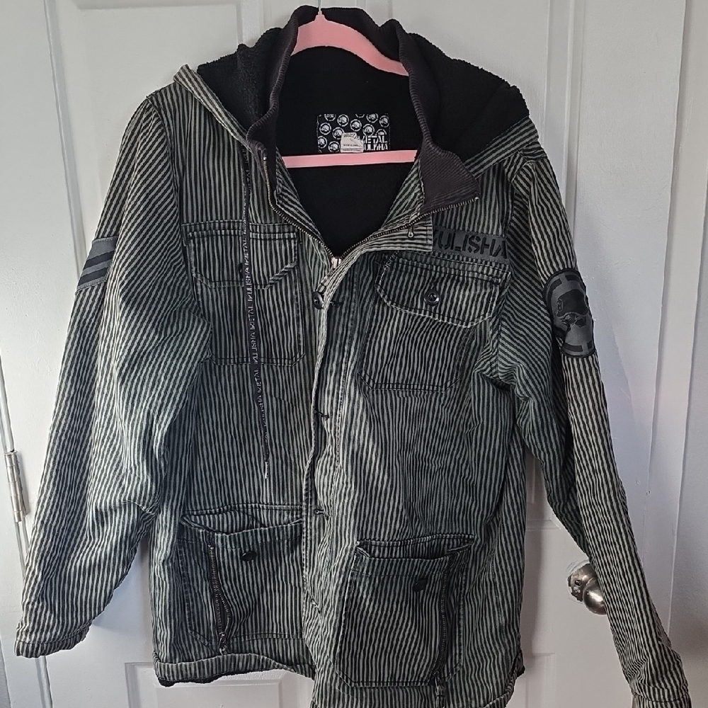Metal Mulisha Black and Gray Striped Military Jacket